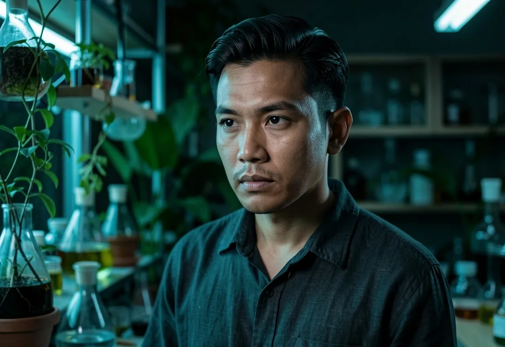 Man in botanical laboratory setting